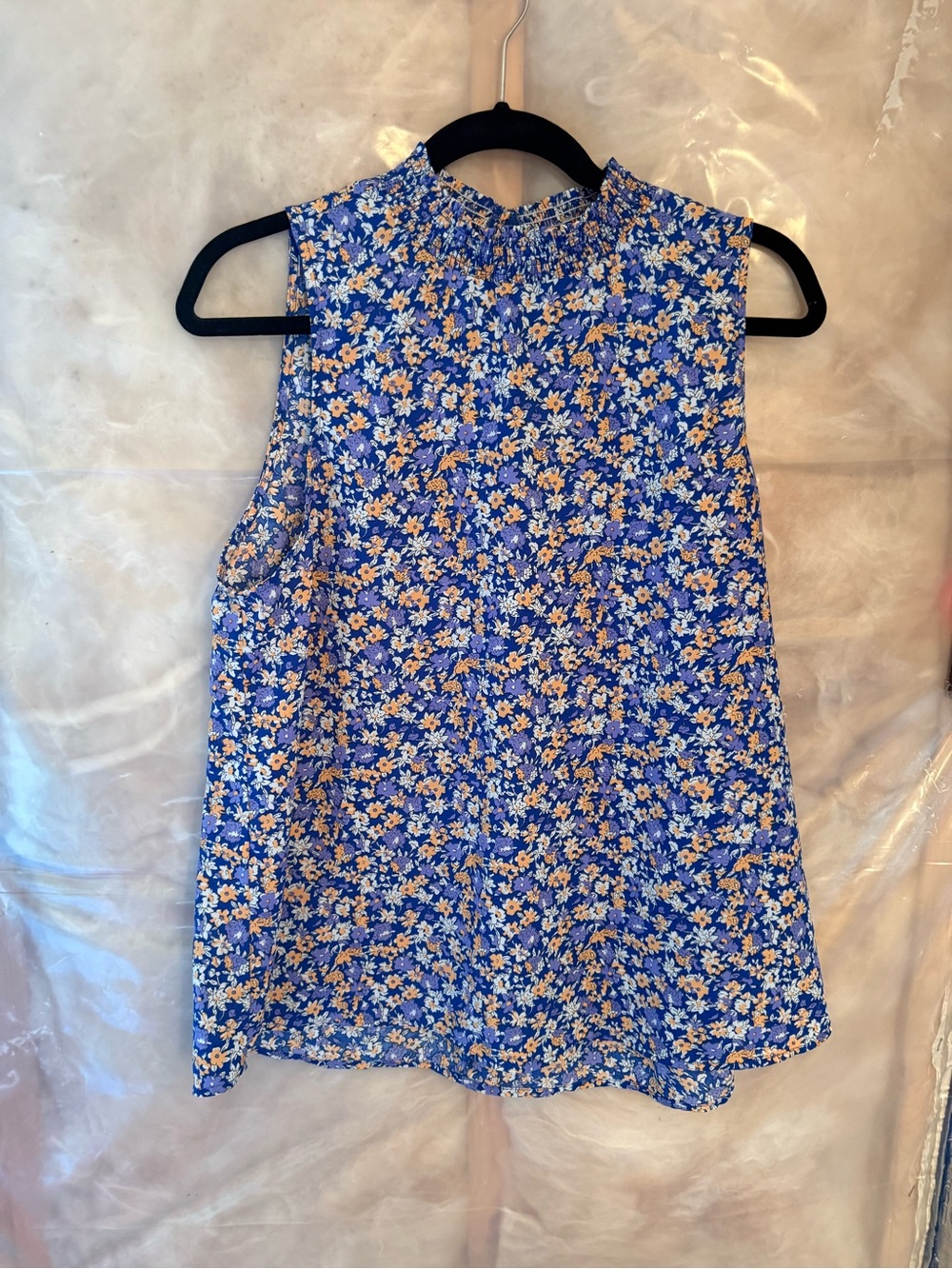 Staccato Blue Floral Smocked Neck Sleeveless Top